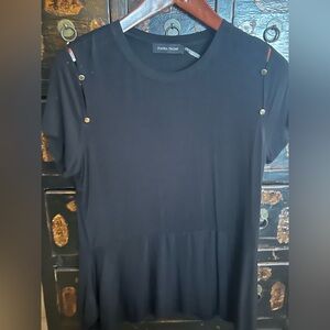 Black Peplum Top with Slit detail and gold button detail